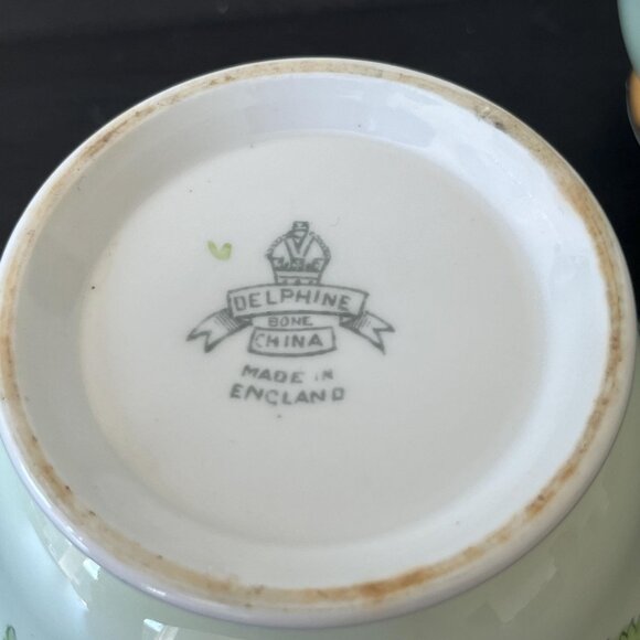 Mint Green Floral Sugar & Creamer Set // Delphine China England // Floral Design - Picture 6 of 7